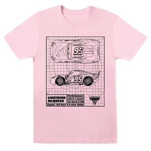 Cars Mens Lightning McQueen Blueprint Cotton T-Shirt / Baby Pink